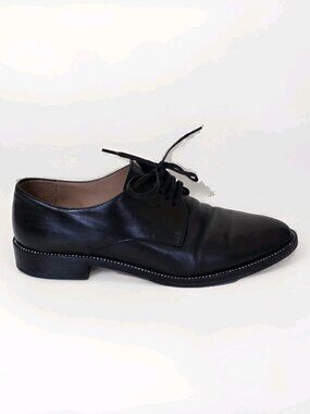 Salvatore Ferragamo Derby Shoes Women US7 Narrow Black Leather Rhinestones Italy